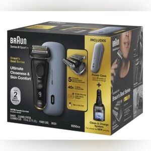 NEW BRAUN Series 9 Sport + 9350CC Wet & Dry Clean & Charge System & POWER CASE